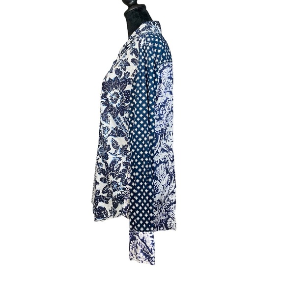 Cino Bottom Down Shirt Patterned Blue Size Medium - Picture 2 of 7